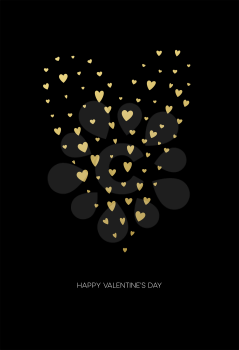 Happy valentines day love greeting card with white low poly style heart shape in golden glitter background. Vector illustration EPS10