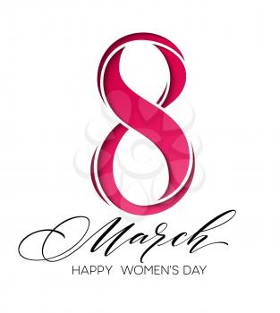 March 8 Happy womans day lettering greeting card. Vector illustration EPS10