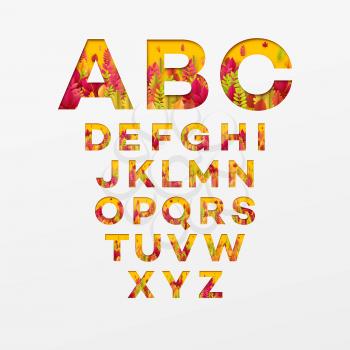 Vector alphabet letters made from autumn leaves. Vector illustration EPS10