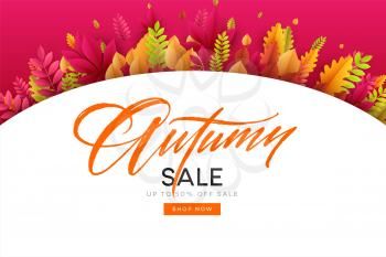 Banner for autumn sale in frame from leaves. Vector illustration EPS10