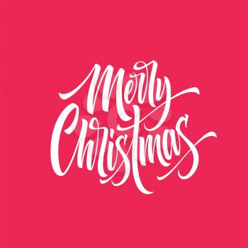 Merry Christmas hand drawn lettering. Xmas cursive calligraphy. Merry Christmas lettering on pink background. Xmas greeting. Banner, poster, postcard design. Isolated vector illustration