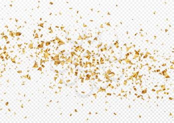 Gold foil confetti isolated on a transparent white background. Festive background. Vector illustration EPS10