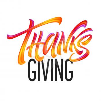 Lettering Thanksgiving Paint Texture Hand Drawn Illustration Isolated on White Background. Vector illustration EPS10