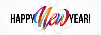 Happy New Year lettering on the background with a colorful brushstroke oil or acrylic paint design element. Vector illustration EPS10
