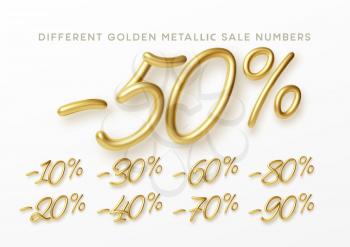 Golden numbers in 3d style. Numbers with liquid effect of a golden metallic gradient in volumetric style. Isolated numbers on a white background. Vector illustration EPS10