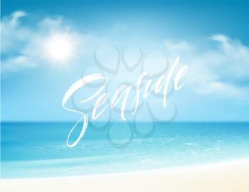 Seaside lettering on the background of the sea beach. Vector illustration EPS10
