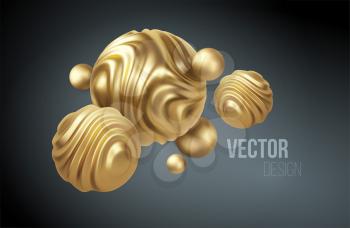 Golden metal organic shape 3d sphere background. Trend design for web pages, posters, flyers, booklets, magazine covers, presentations. Vector illustration EPS10