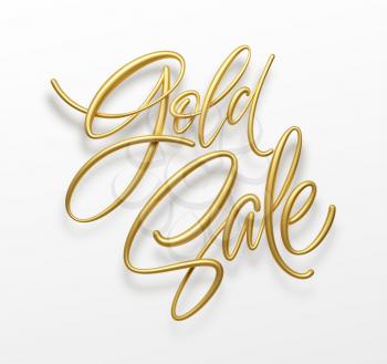 Realistic golden inscription sale on a white background. Sale banner design. Lettering for banner design. Shopping promotion illustration. Vector illustration EPS10