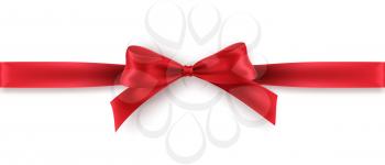 Red Bow and Ribbon on white background. Realistic red bow for decoration design Holiday frame, border. Vector illustration EPS10