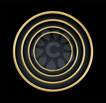 Realistic 3d golden round frame isolated on black background. Luxury gold decorative element. Vector illustration EPS10