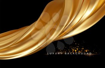 Gold metallic silk flowing wave luxury trendy background. Background for presentation, brochure, booklet, poster. Vector illustration EPS10