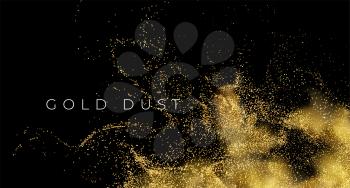 Gold sequins glitter dust isolated on black background. Vector illustration EPS10