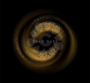 Gold sequins glitter dust swirl isolated on black background. Vector illustration EPS10