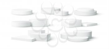 Set of realistic white blank product podium scene isolated on white background. Vector illustration EPS10
