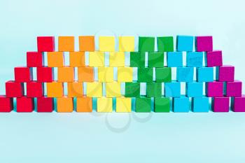 Background of rainbow colors, LGBT flag of cubes in a row