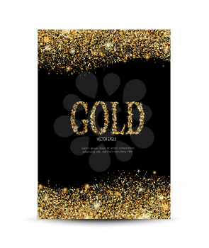 golden sparkling on the card isolated on black background