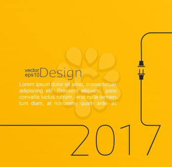 2017 - New year. Abstract line vector illustration with wire plug and socket. Concept of connection, new business, start up. Flat design.