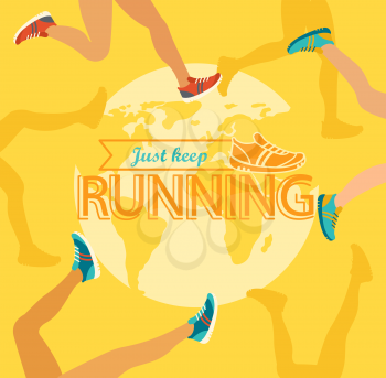 Summer running marathon, people run vector illustration.