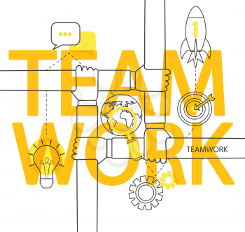 Modern thin line infographic of teamwork concept. For web, internet, mobile apps, interface design.