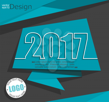 New 2017 year greeting business card made in origami style, vector.