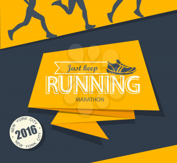 Running marathon and jogging emblem, label and badge, vector illustration.