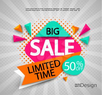 Big Sale - limited time - bright modern banner with halftone background. Sale and discounts. Vector illustration.