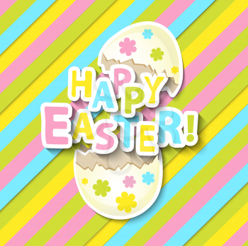 Happy Easter Greeting Card with Cartoon Eggs on the colorful background.