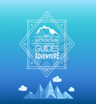 Vector mountain emblem in outline style. Geometric crystal mountain and clouds in polygon style.