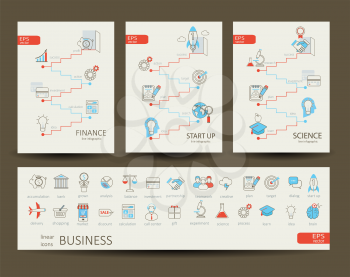 Flat design modern vector illustration infographics outline finance, science, start up concept. Set of 28 flat lianer icons, for web, internet, mobile apps, interface design.