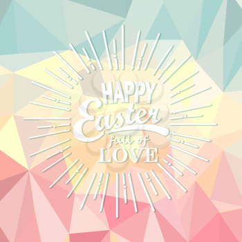 Happy easter greeting card on polygonal background. Vector illustration.
