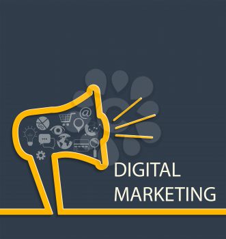 Digital marketing concept with inscription. Vector illustration.