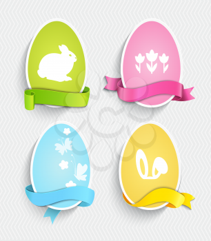 Happy Easter eggs with ribbon, vector illustration.