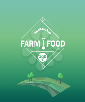 Vector farm food logotype in outline style. Geometric crystal farmer field and trees in polygon style.