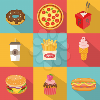 Fast food design. Vector illustration set in flat style.