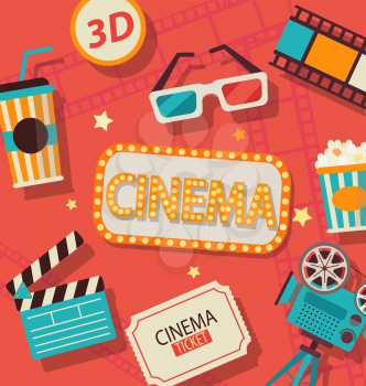 Cinema concept in retro style with elements.