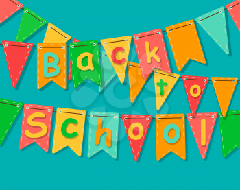 Back to school banner. Party colorful flags with text. Vector illustration.