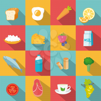 Natural food, vector illustration set in flat style.