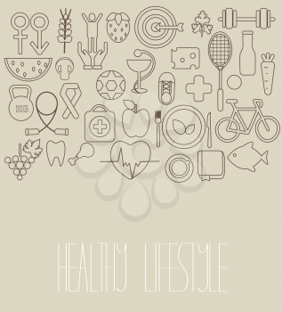 Healthy lifestyle concept in line style. Vector illustration.