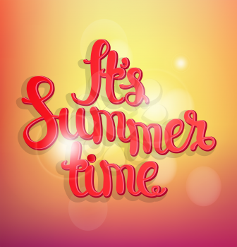 Summer bokeh background with hand made calligraphic inscription. Summer typography design, vector illustration.