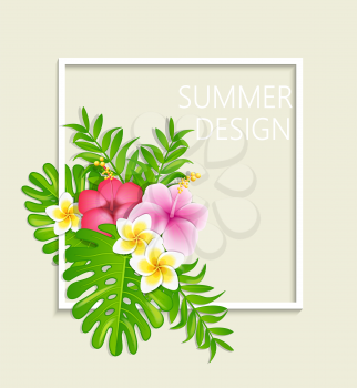 Summer frame with tropical flowers, vector illustration.