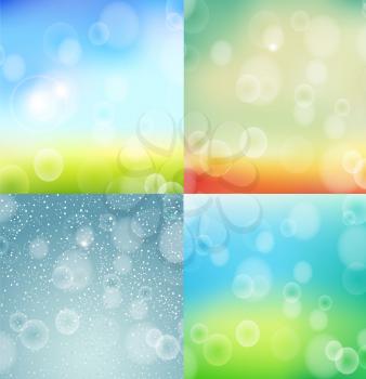 Winter and spring, summer and autumn bokeh background, vector illustration.
