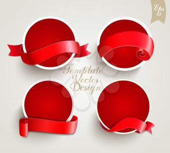 Set of red template labels with ribbons for your design.