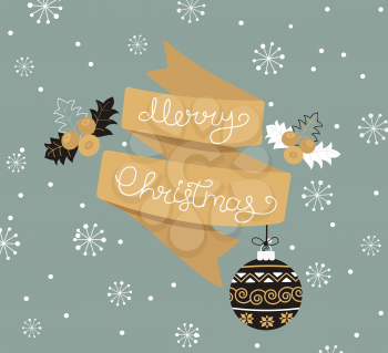 Merry Christmas Greeting Card with lettering. Vector illustration.