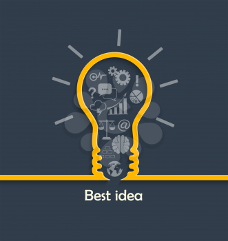 Concept of big ideas inspiration innovation and invention, effective thinking, text, vector.