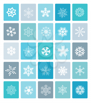 Set of christmas snowflakes icons in flat style, vector.