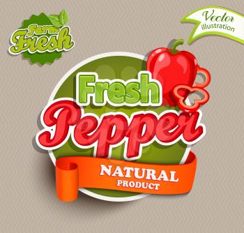 Farm fresh, organic food label - fresh pepper lettering, vector illustration. Concept for farmers market, natural product design. Vector illustration.