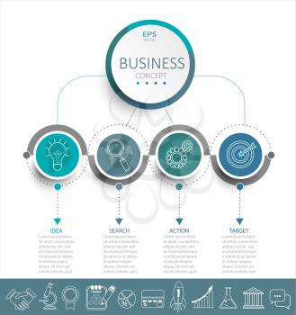 Vector illustration infographic template with 3D circles paper label, business template for presentation. Creative concept for infographic, diagram, flowchart, workflow layout. Line business icon set.