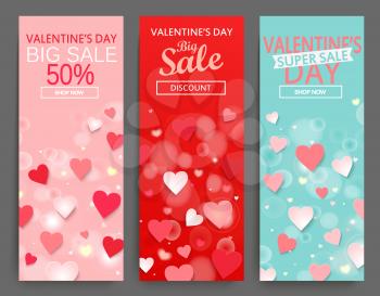 Sale header or banner set with discount offer for Happy Valentines Day celebration. Vector.