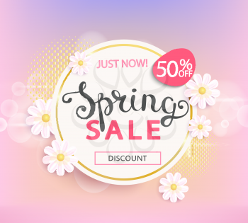 Spring sale label with beautiful flower. Vector illustration template and banners, wallpaper, flyers, invitation, posters, brochure and voucher discount.