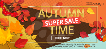 Modern stylish geometric golden autumn super sale banner. Vector illustration.